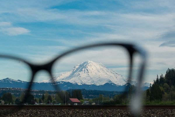 eyeglasses and a landscape