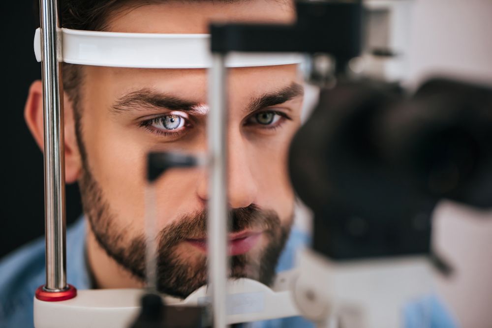 happy patient in an eye exam