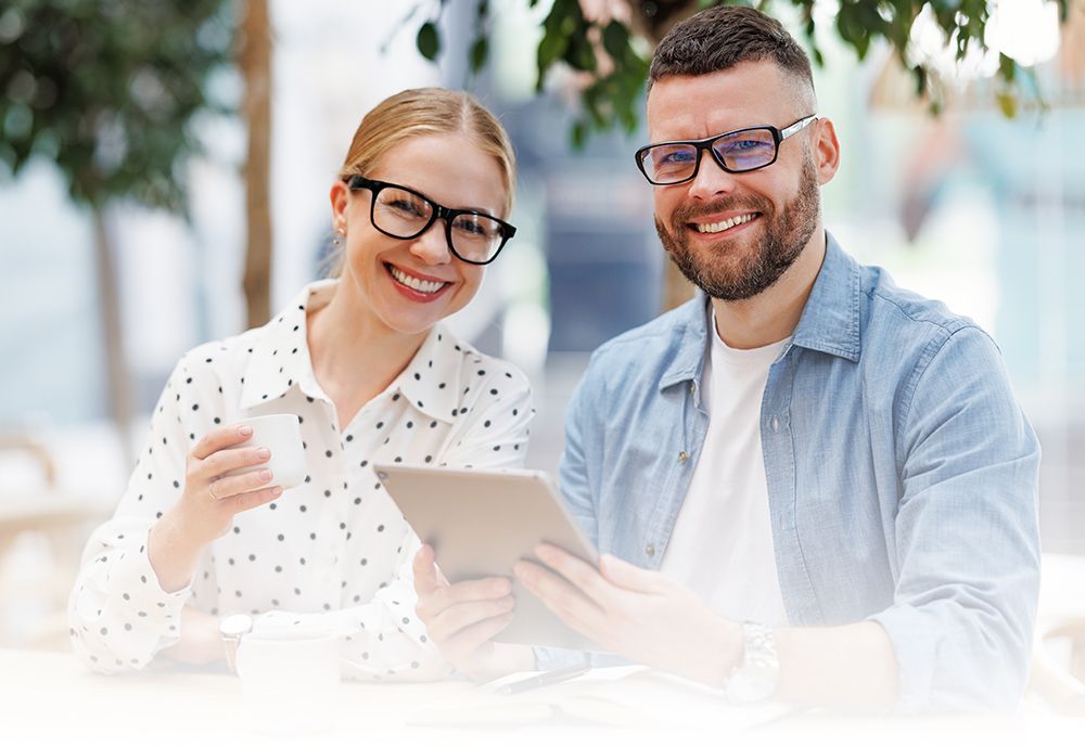 man and woman wearing glasses with dry eye