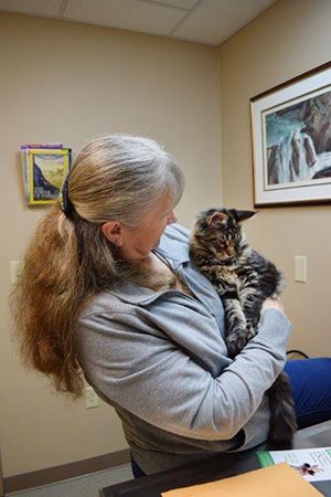 Alise Horrell and her Maine Coon, Manny, are ready for his visit.