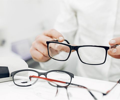 Eye doctor with patient