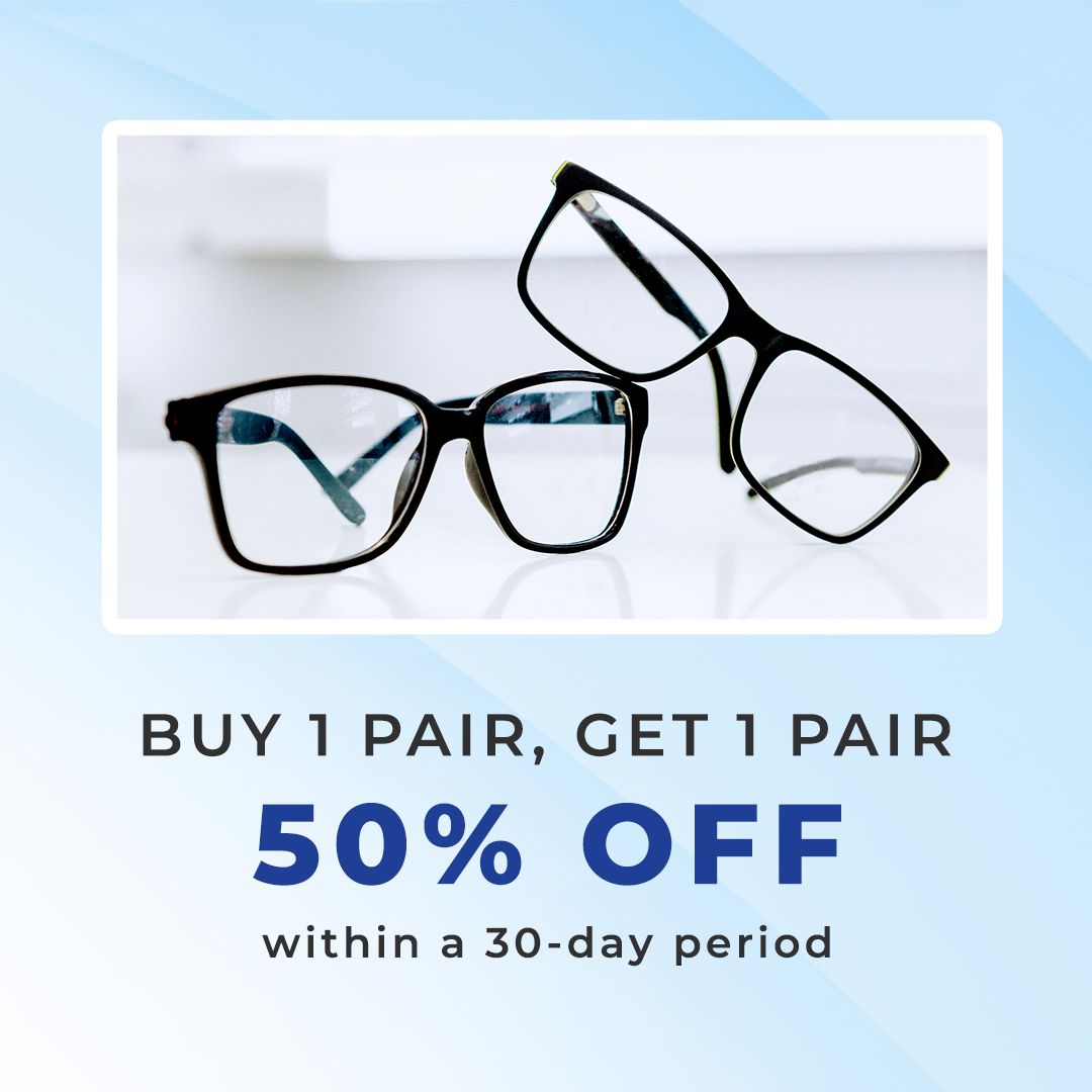 Buy 1 pair, get 1 pair 50% off within a 30-day period