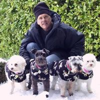 man with four dogs