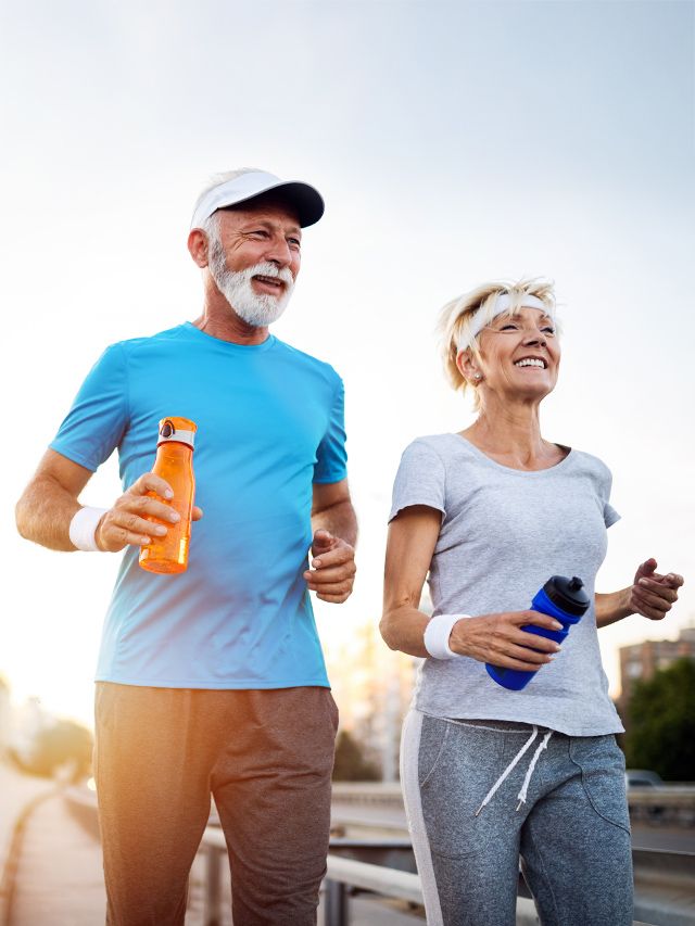 old couple running