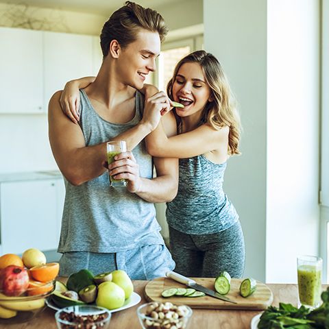 Couple eating healthy food
