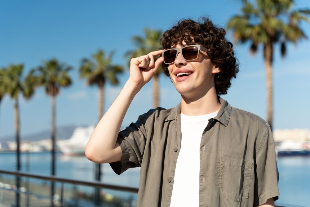 man looking through uv and polarized sunglasses