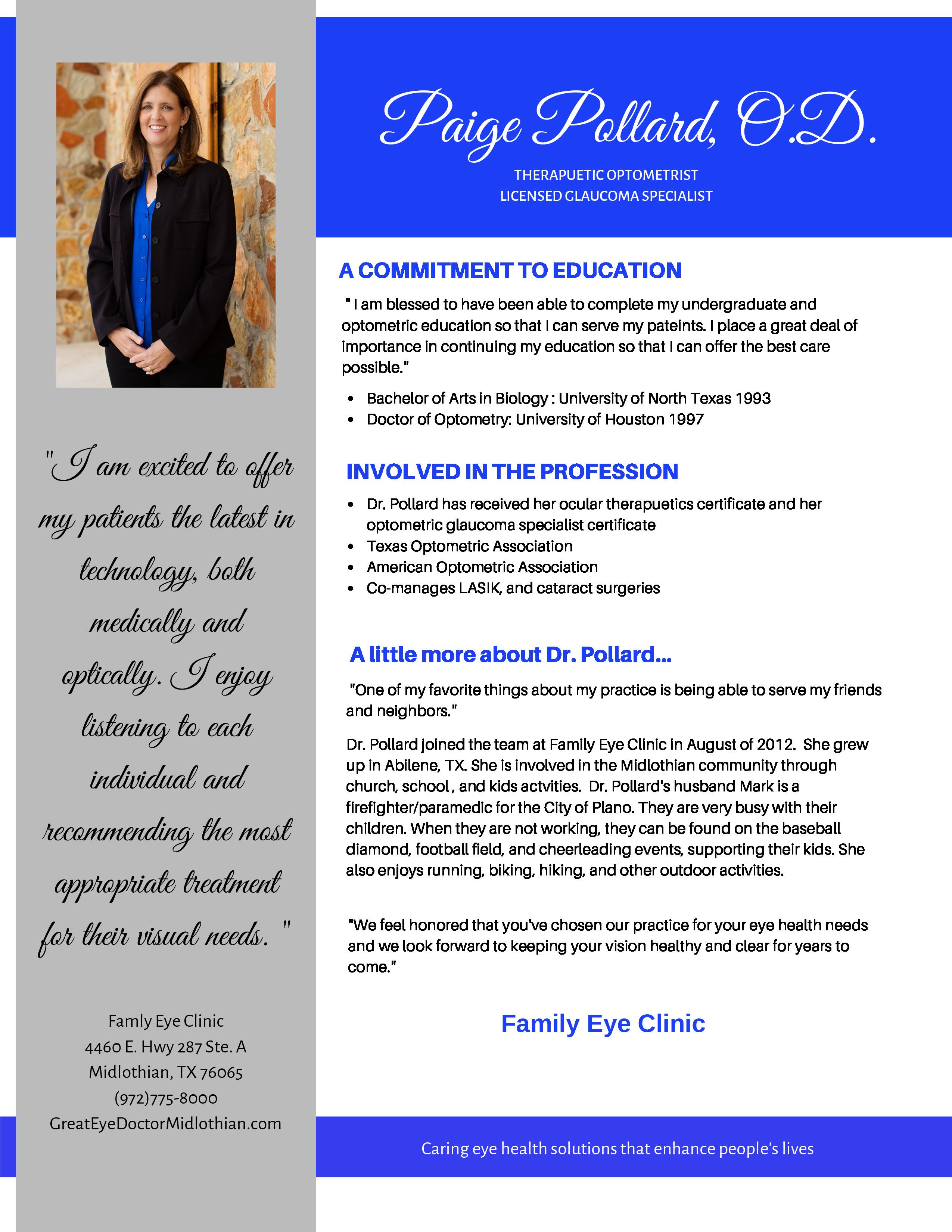Dr. Paige Pollard, O.D. - Therapeutic Optometrist, Licensed Glaucoma Specialist