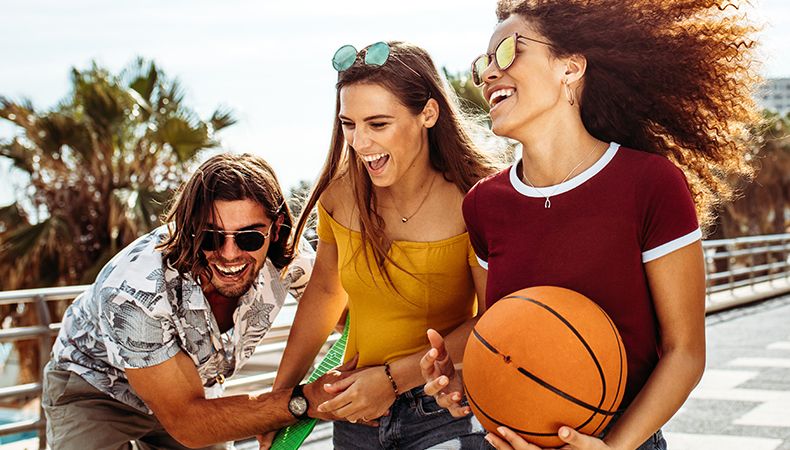 Group of friends wearing sunglasses