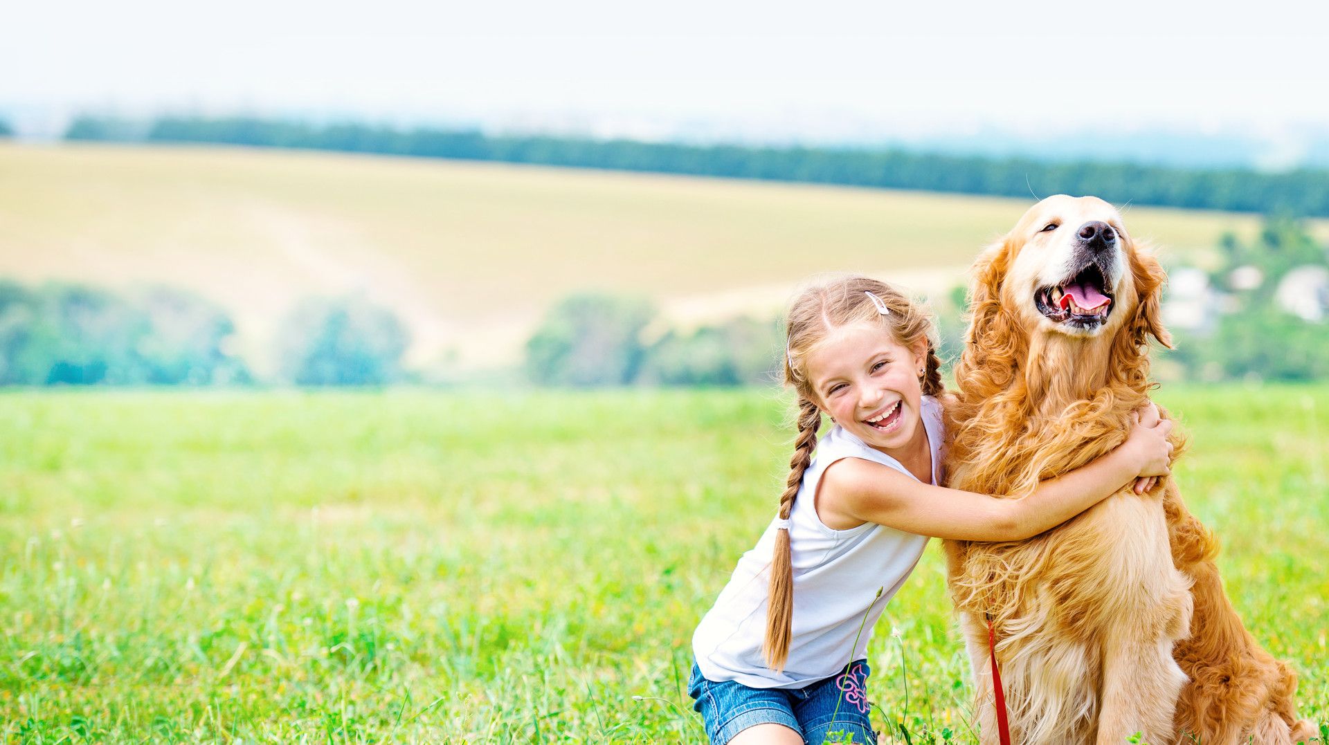 girl hugging a dog