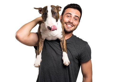 man with a dog in his shoulders