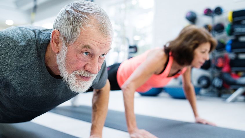 Senior doing pushup exercises