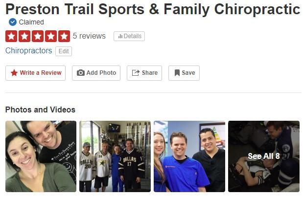 Preston Trail Sports & Family Chiropractic is now on Yelp! Check out our fancy new Yelp! page and leave us a review!