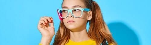 Girl with blue eyeglasses