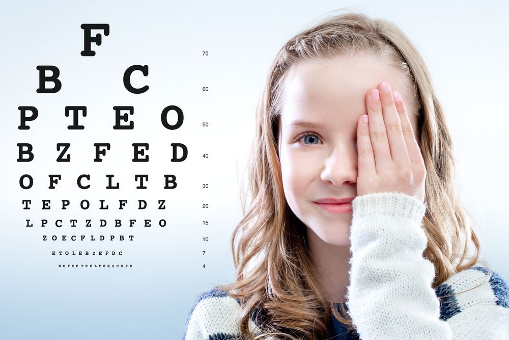 Young girl taking a pediatric eye exam