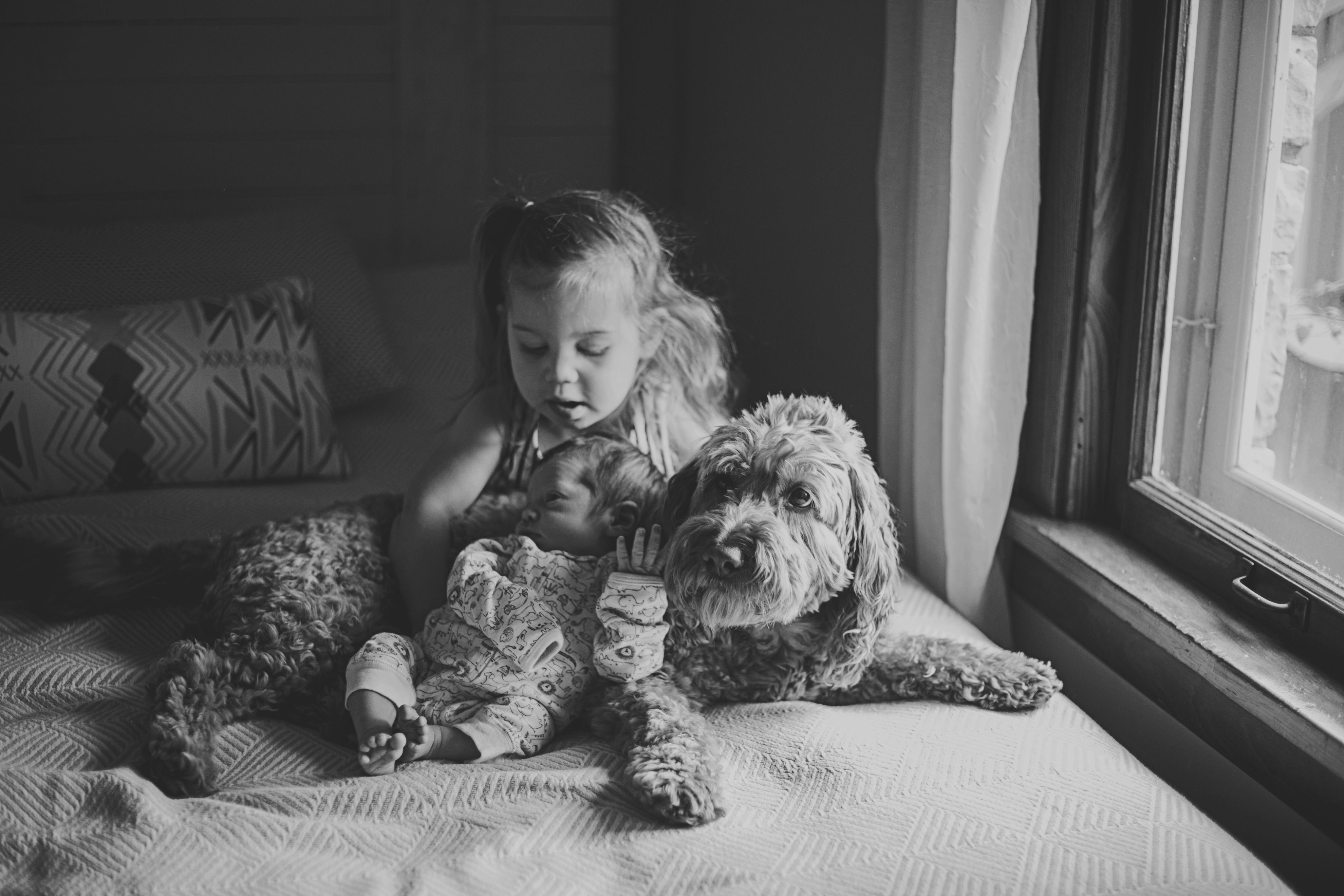 child with her dog