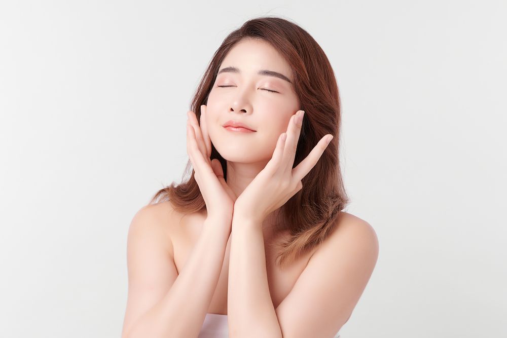 woman with clean fresh skin on white background