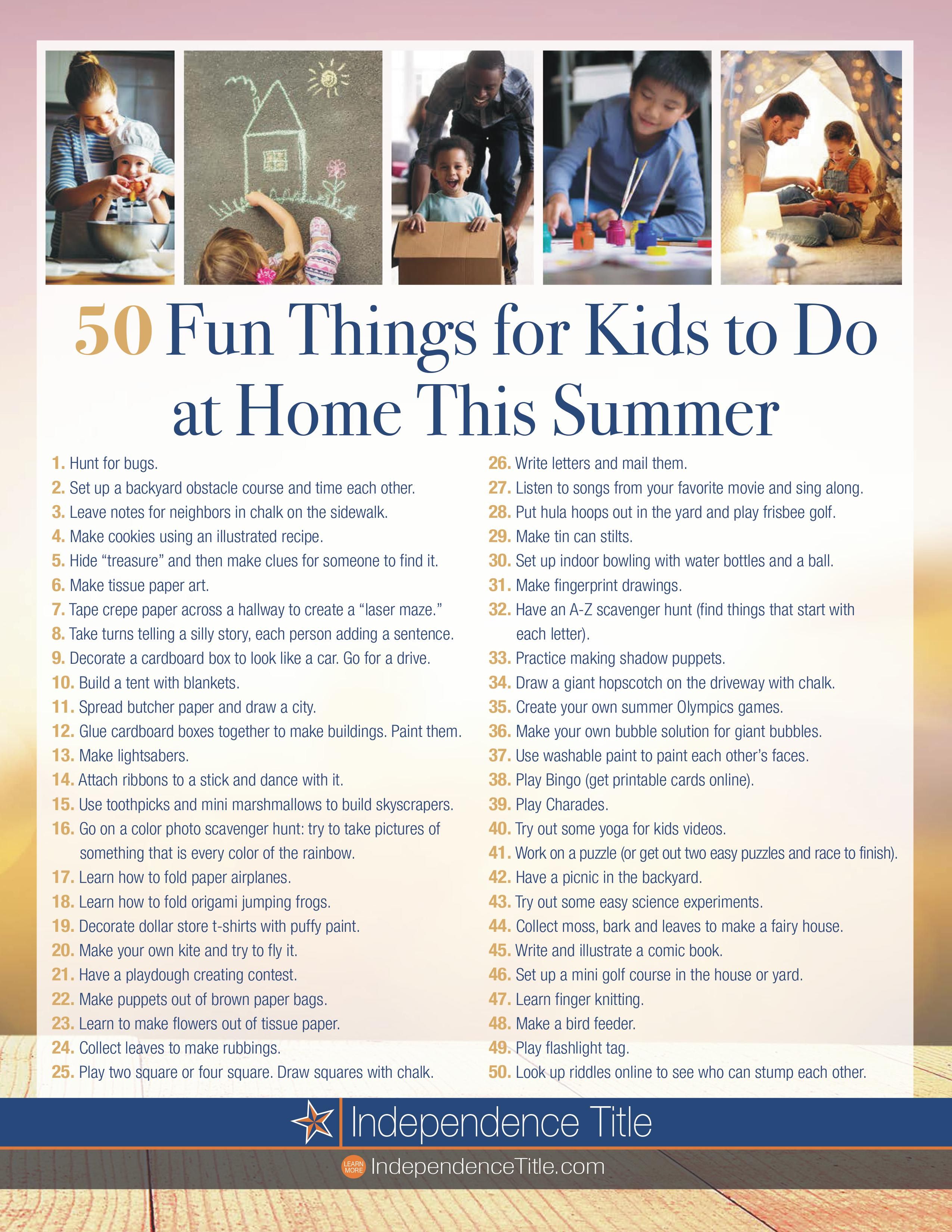 50 Fun Things for Kids to Do at Home This Summer