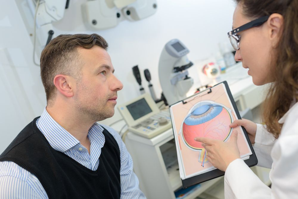 Eye doctor with patient