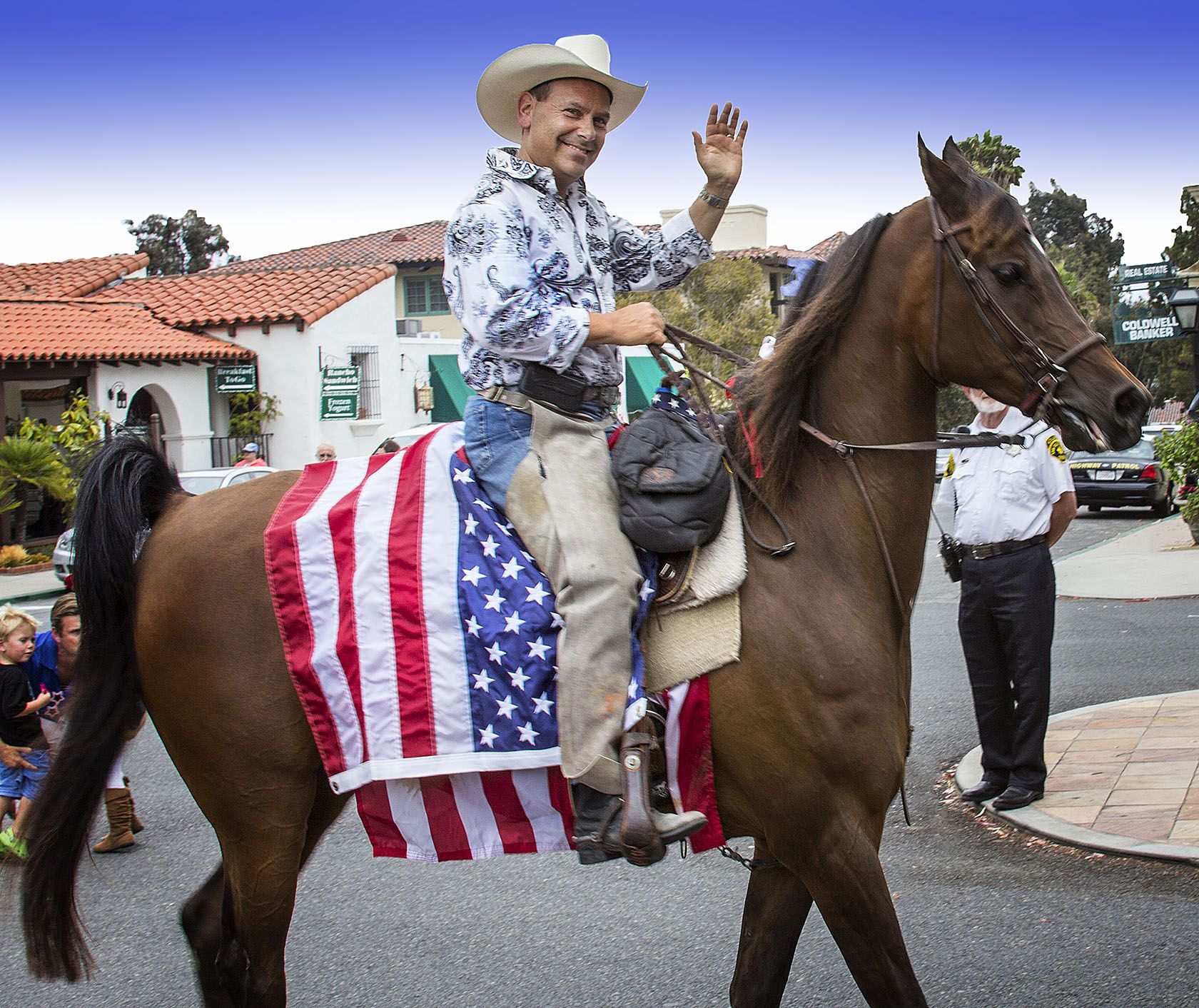 Michael on his horse at the 4th of July parade.