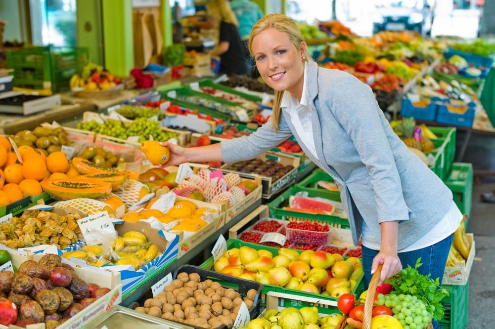 lady with fruits and vegetables