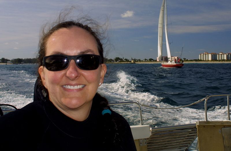 Amy enjoying the lovely ride on the Scuba Club Dive Boat