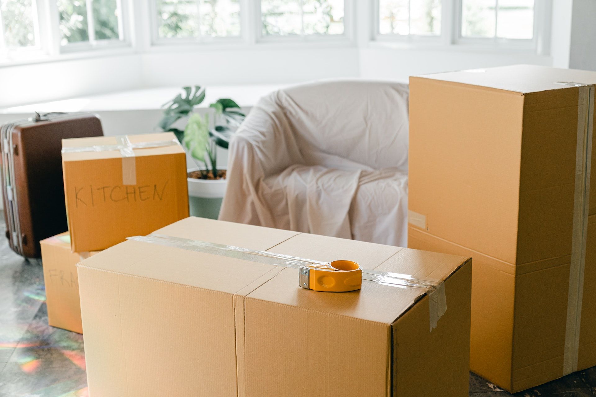 moving boxes inside a living room